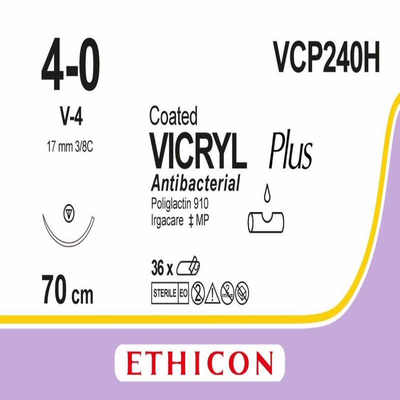 VICRYL PLUS непофарбований 70см M1.5 USP4/0 одна голка V-4, тип колючо-ріжуча Tapercut, 17мм, 3/8 кола